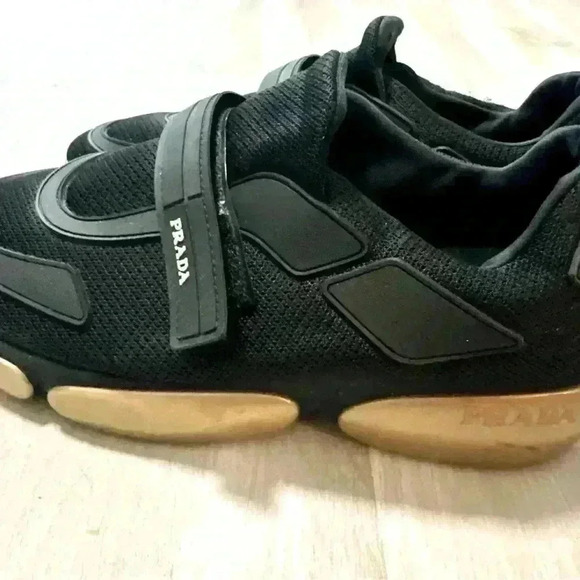 Prada Mens Cloudbust Sneakers Size US 7 UK  37.5 Black Gold Nylon Strap Trainers - Picture 9 of 11